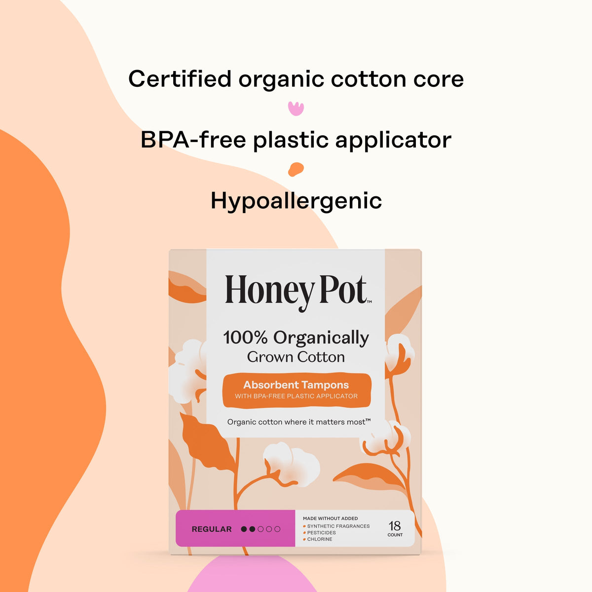 Regular 100% Organically Grown Cotton BPA Free Plastic Applicator Tampons